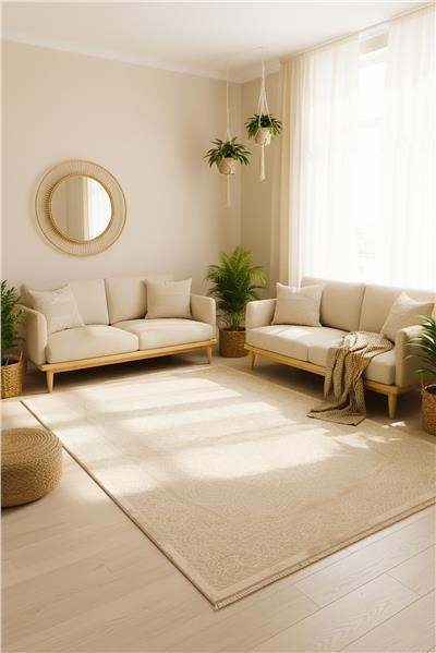 Cashmira Çerçeveli Klasik Göbekli Bej Halı