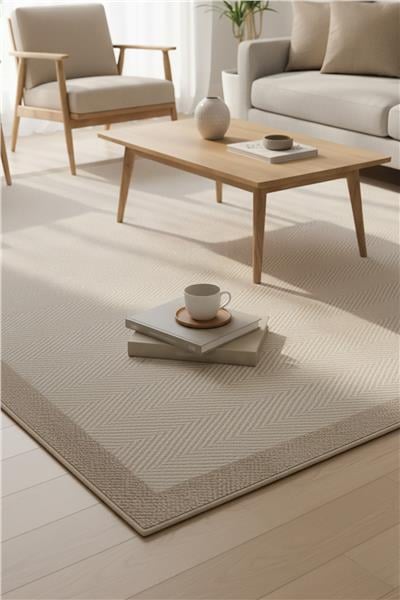 Bej Kolay Temizlenen Hasır Doku Balık Sırtı Sisal Halı