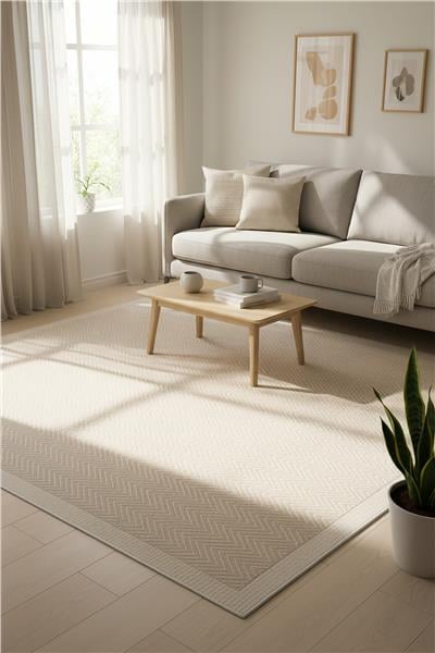 Bej Kolay Temizlenen Hasır Doku Balık Sırtı Sisal Halı