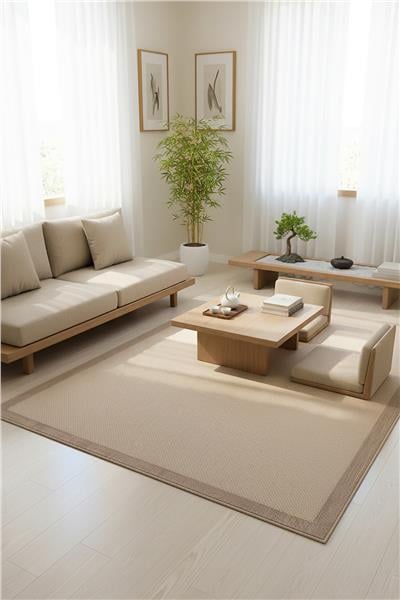 Bej Kolay Temizlenen Hasır Doku Sisal Halı