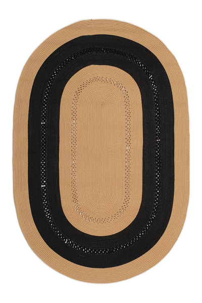 Bej-Siyah Noir Oval Çift Taraflı Jüt Halı