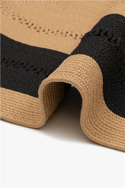 Bej-Siyah Noir Oval Çift Taraflı Jüt Halı