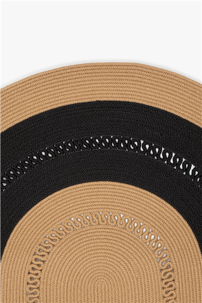Bej-Siyah Noir Oval Çift Taraflı Jüt Halı