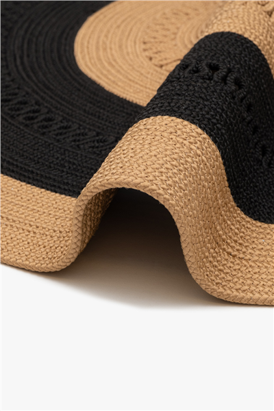 Bej-Siyah Noir Yuvarlak Çift Taraflı Jüt Halı