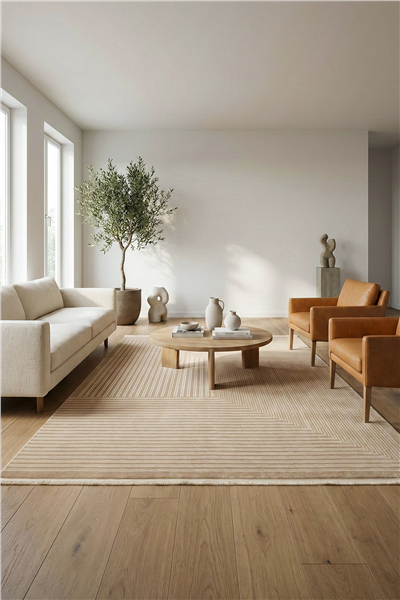 Bej Vellora Axis Geometrik Çizgi Desenli Akrilik Halı