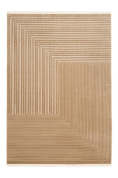 Bej Vellora Axis Geometrik Çizgi Desenli Akrilik Halı