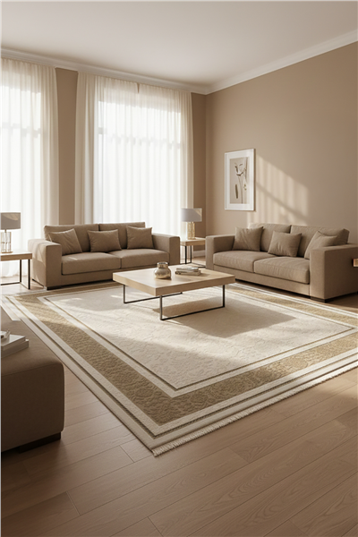 Bej Vellora Elara Çerçeveli Akrilik Halı