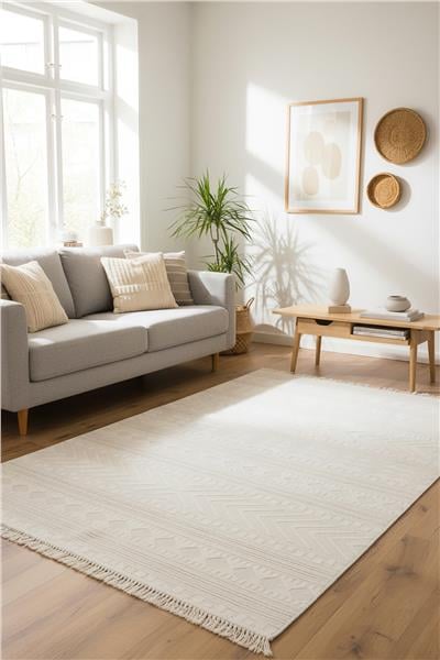 Bej Yumuşak Dokulu Kilim Desen İskandinav Halı