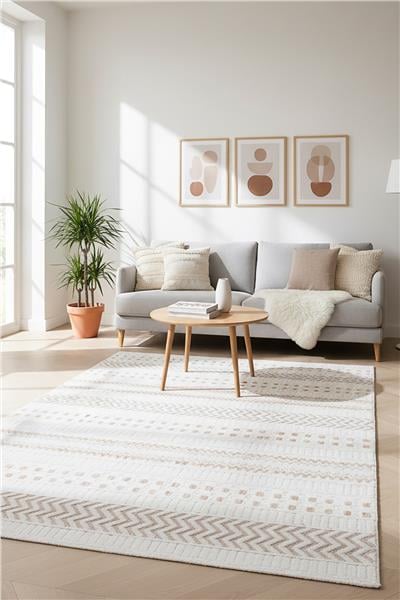 Bej Yumuşak Dokulu Modern İskandinav Halı