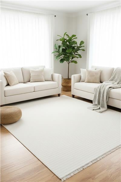 Beyaz Yumuşak Tuşeli Modern Petra Kesme Halı