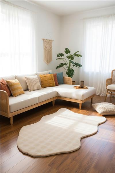 Buble Bej Saggy Makinede Yıkanabilir Peluş Post Halı