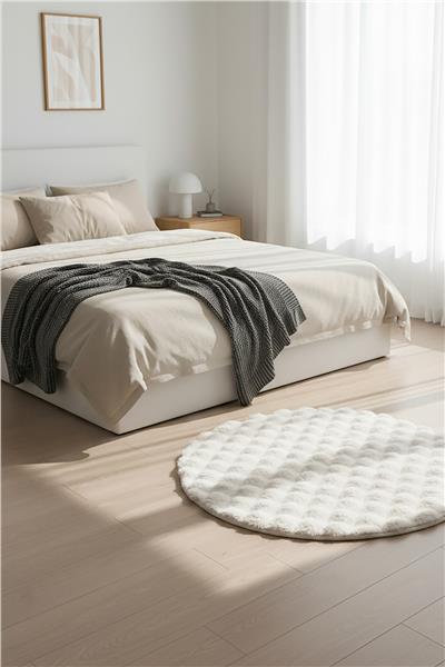 Buble Beyaz Saggy Makinede Yıkanabilir Yuvarlak Peluş Post Halı