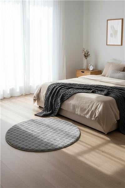 Buble Gri Saggy Makinede Yıkanabilir Yuvarlak Peluş Post Halı