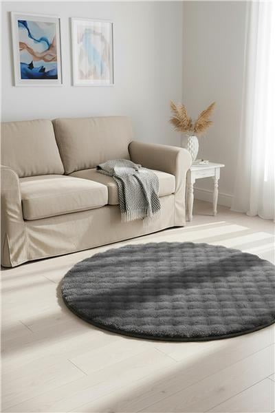 Buble Siyah Saggy Makinede Yıkanabilir Yuvarlak Peluş Post Halı