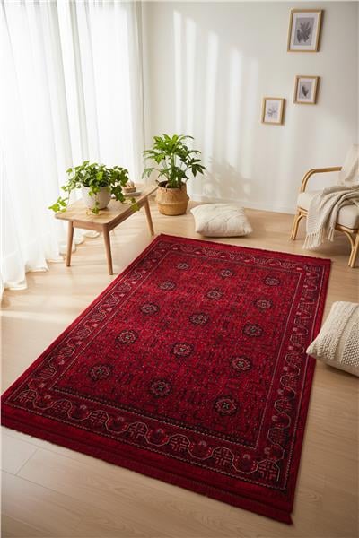 Buhara Kırmızı Bohem Kaymaz Tabanlı Afgan Halısı