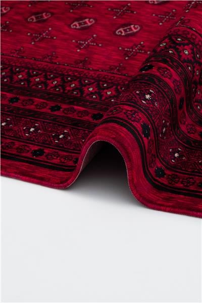 Buhara Kırmızı Bohem Kaymaz Tabanlı Afgan Halısı