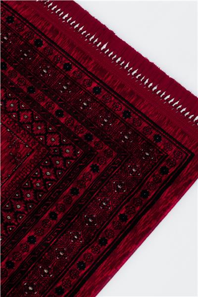 Buhara Kırmızı Bohem Kaymaz Tabanlı Afgan Halısı