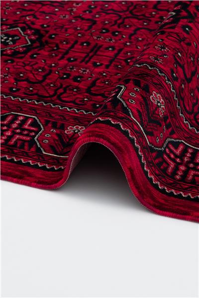 Buhara Kırmızı Bohem Kaymaz Tabanlı Afgan Halısı