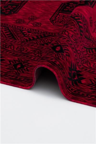 Buhara Kırmızı Bohem Kaymaz Tabanlı Afgan Halısı