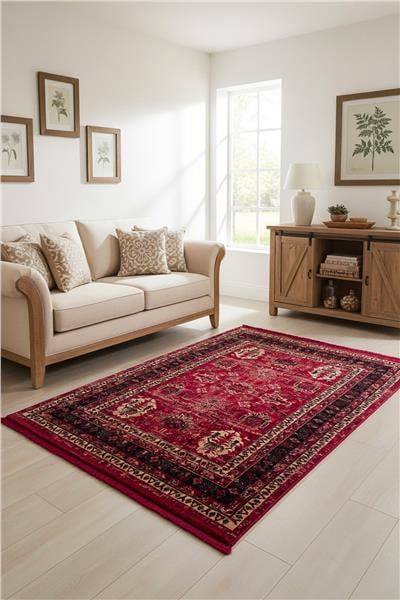 Buhara Kırmızı Bohem Kaymaz Tabanlı Afgan Halısı