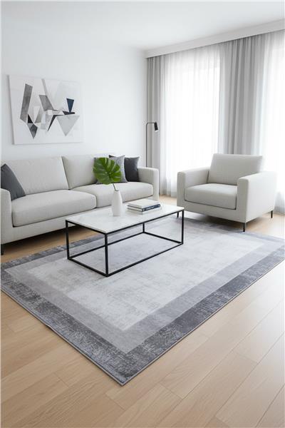 Akrilik Gri Şerit Detay Antibakteriyel Halı