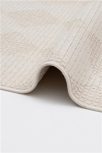 Deco Bej Dokulu Çizgi Desenli Antibakteriyel Bohem Halı