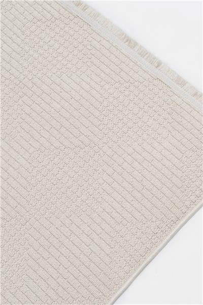 Deco Bej Dokulu Çizgi Desenli Antibakteriyel Bohem Halı