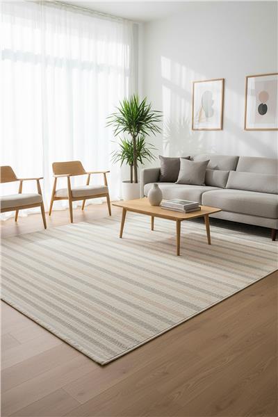 Deco Gri Dokulu Çizgi Desenli Antibakteriyel Bohem Halı