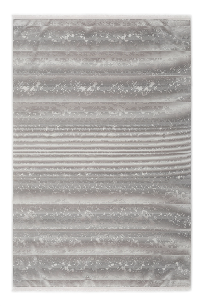 Ekru-Gri Soren Kabartmalı Çizgisel Kaymaz Taban Saten Bambu Halı
