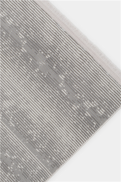 Ekru-Gri Soren Kabartmalı Çizgisel Kaymaz Taban Saten Bambu Halı