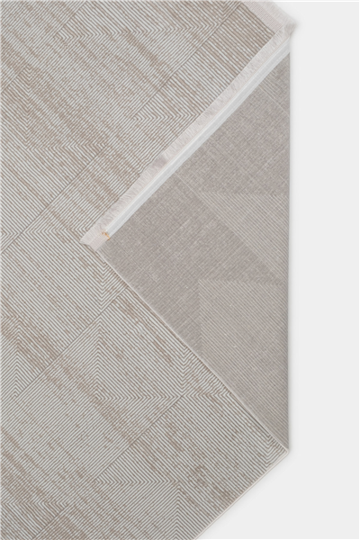 Ekru-Vizon Velar Kabartmalı Patchwork Desenli Kaymaz Taban Saten Bambu Halı