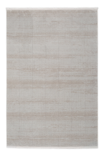 Ekru-Vizon Velar Kabartmalı Patchwork Desenli Kaymaz Taban Saten Bambu Halı