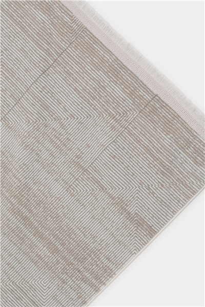 Ekru-Vizon Velar Kabartmalı Patchwork Desenli Kaymaz Taban Saten Bambu Halı