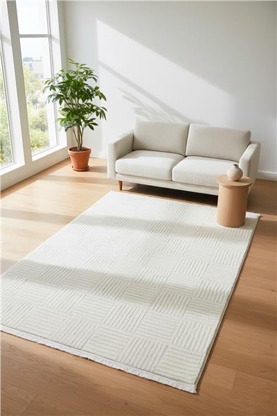 Ekru Yumuşak Tuşeli Modern Lupi Kesme Halı