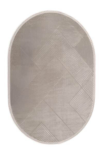 Gri Cashmira Geometrik Kabartma Desenli Modern Oval Halı