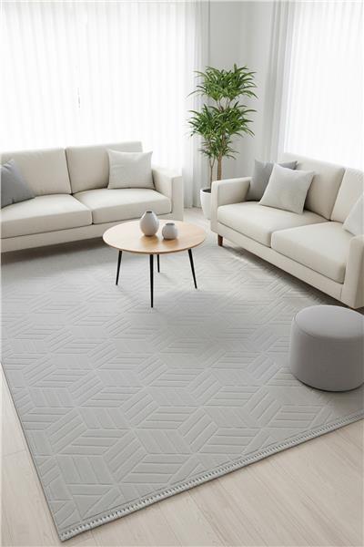 Gri Kabartmalı Motif Desenli Petra Halı