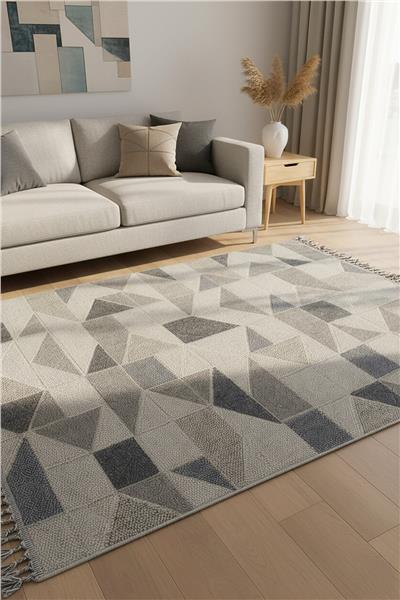 Gri Örgü Desen Kesme Pera Bukle Halı