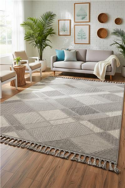 Gri Örgü Desenli İskandinav Kesme Halı