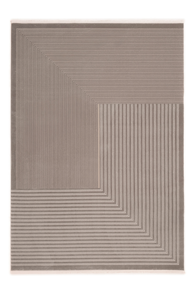 Gri Vellora Axis Geometrik Çizgi Desenli Akrilik Halı