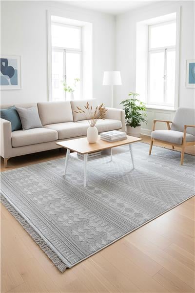 Gri Yumuşak Dokulu Kilim Desen İskandinav Halı