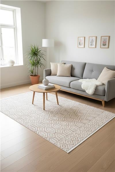 Kahverengi Dokuma Tabanlı Geometrik Desen İskandinav Halı