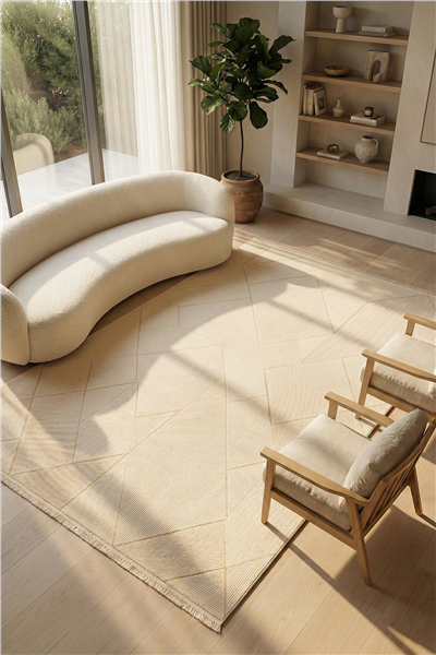Krem Alegra Prisma Geometrik Desen Akrilik Halı