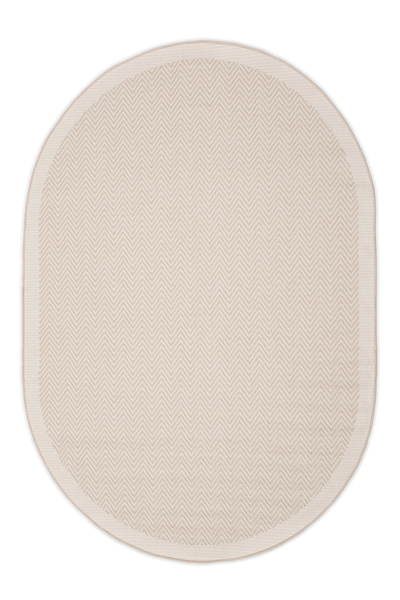 Krem Balıksırtı Dokumalı Oval Sisal Halı