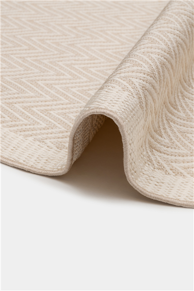 Krem Balıksırtı Dokumalı Yuvarlak Sisal Halı