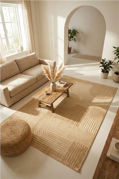 Krem-Bej Arca Salyangoz Desenli İskandinav Halı