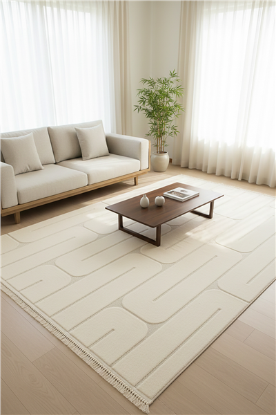 Krem Jenerio Dokuma Tabanlı İskandinav Halı