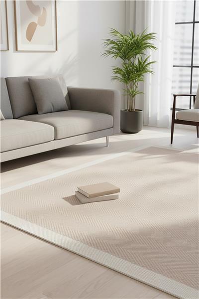 Krem Kolay Temizlenen Hasır Doku Balık Sırtı Sisal Halı