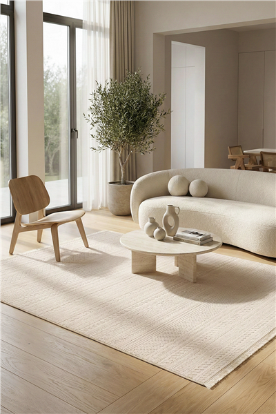 Krem Vellora Lume Minimal Kabartma Desen Akrilik Halı