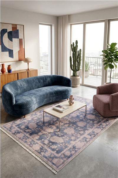 Mavi Zamanın İzi Modern Vintage Sisal Halı