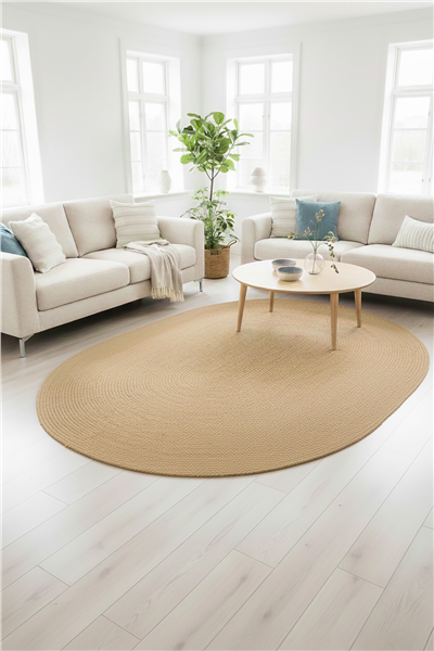 Natural Dekoratif Oval Çift Taraflı Jüt Halı